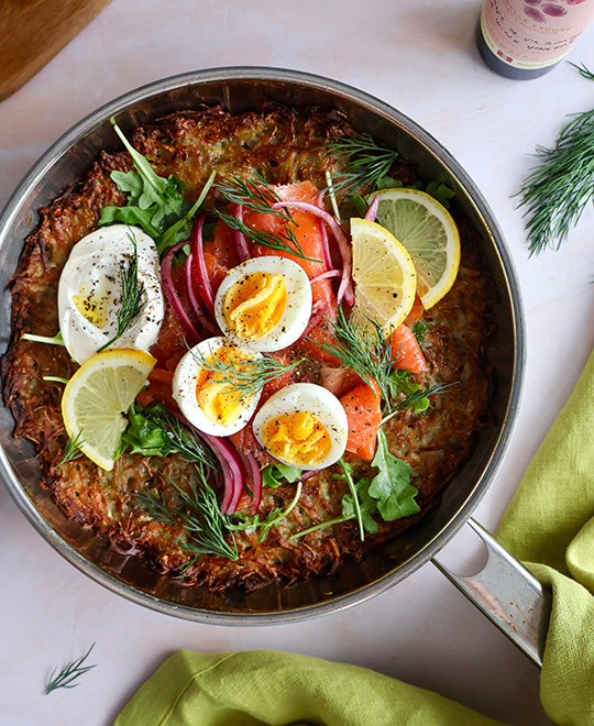 Giant latke with smoked salmon