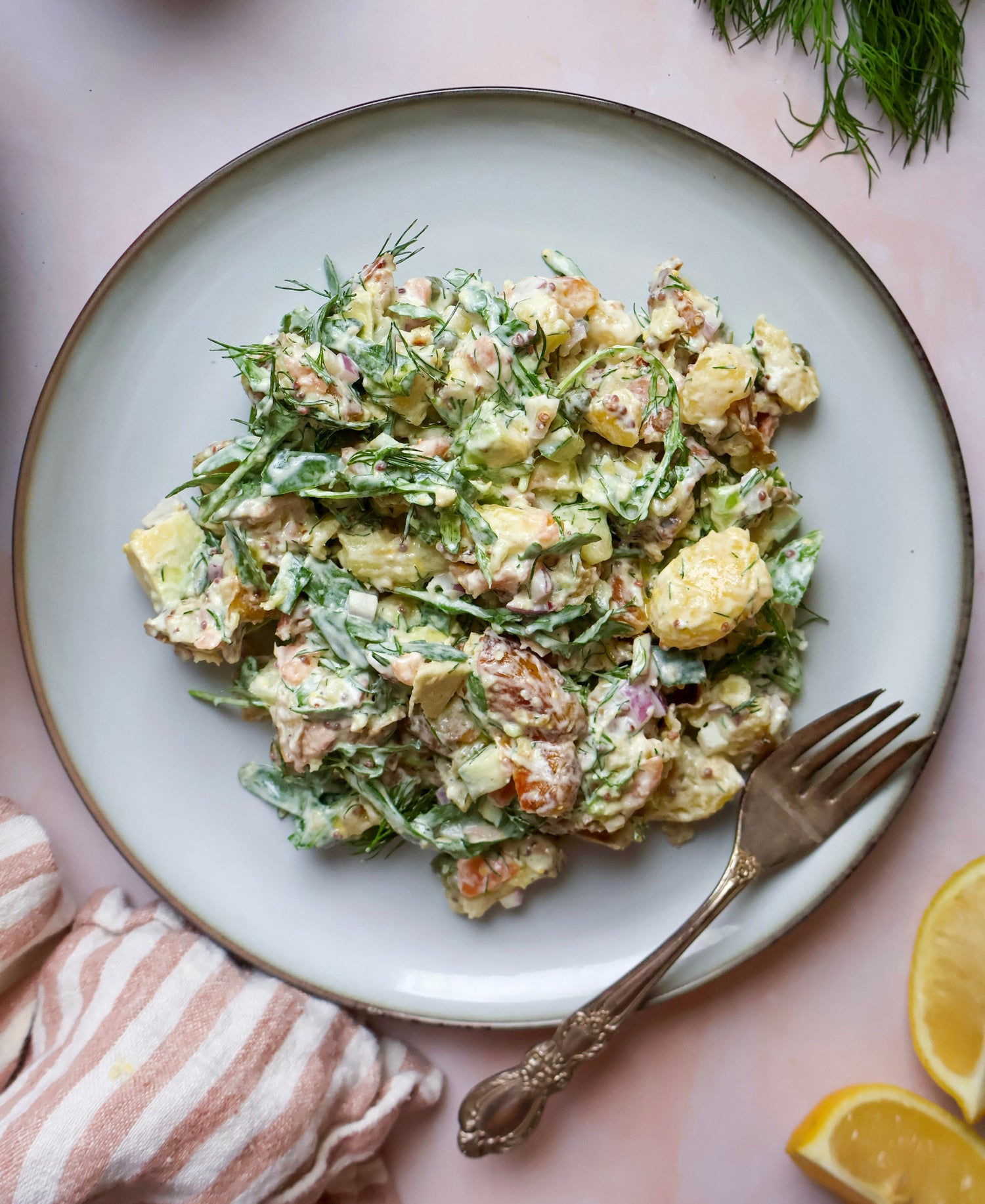 Creamy Salad with Crispy Potatoes and Smoked Salmon