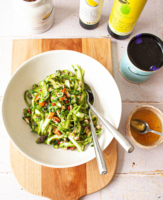 Asparagus Ribbon Salad with Honey, Mustard, and Lemon Balsamic Dressing
