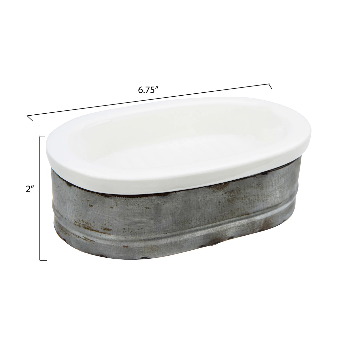 Galvanized Metal and Stoneware Vintage Soap Dish