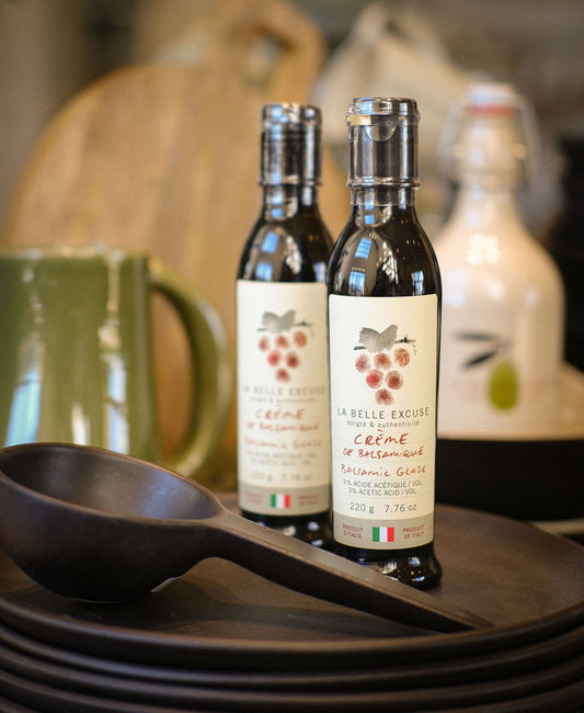Balsamic Glaze Vinegar, La Belle Excuse, olive-oil gourmet foods — close-up