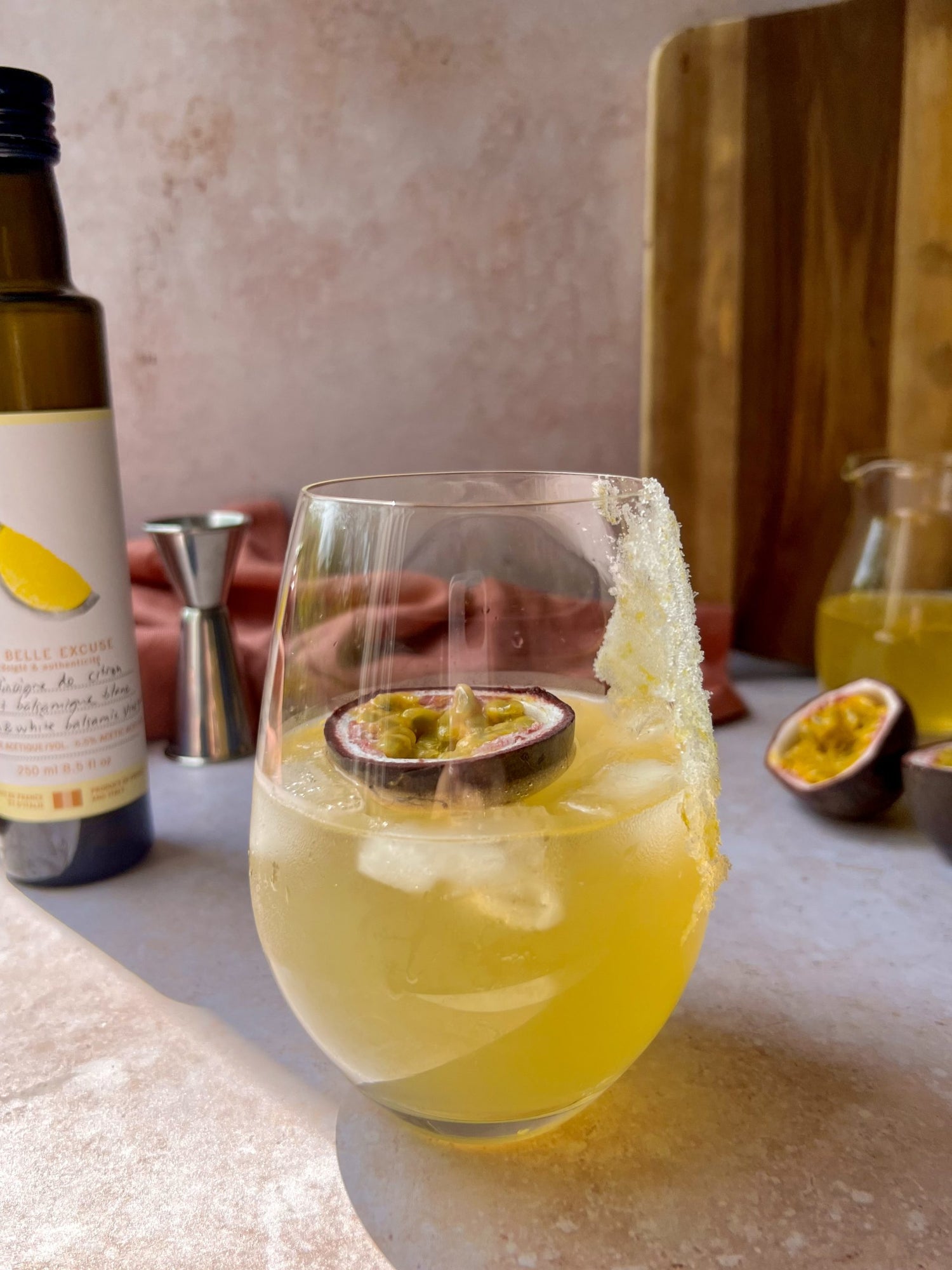 Passion Fruit and Lemon Vinegar Cocktail