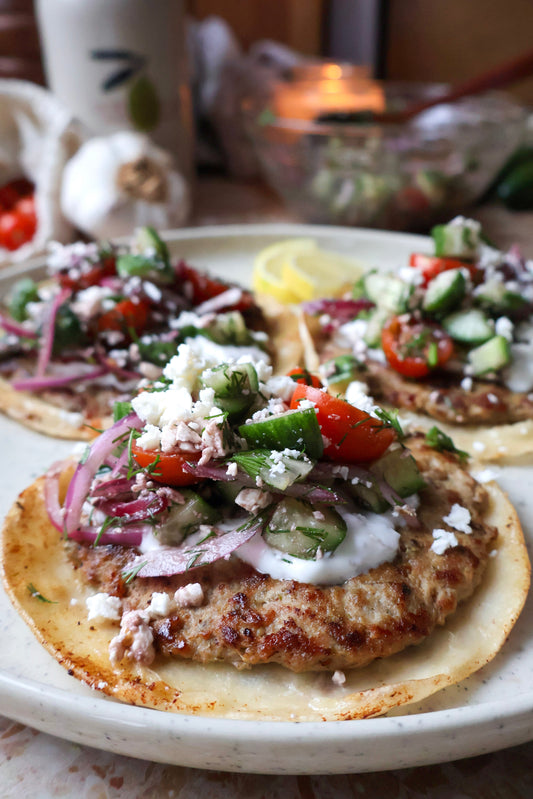 Greek Chicken Smash Tacos