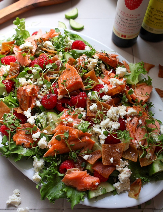 BBQ Salmon Salad with Raspberry Balsamic Vinaigrette