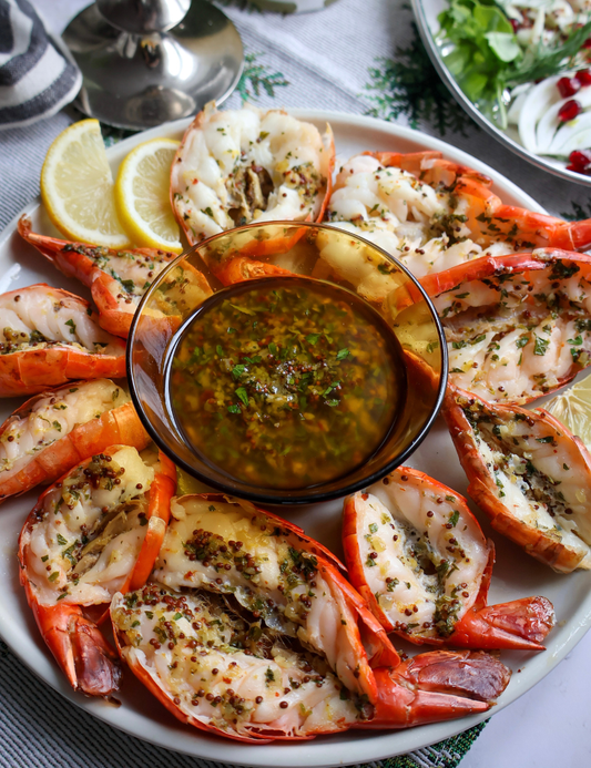 Butterfly Shrimp Cocktail & Arugula, Fennel, and Pomegranate Arils Salad