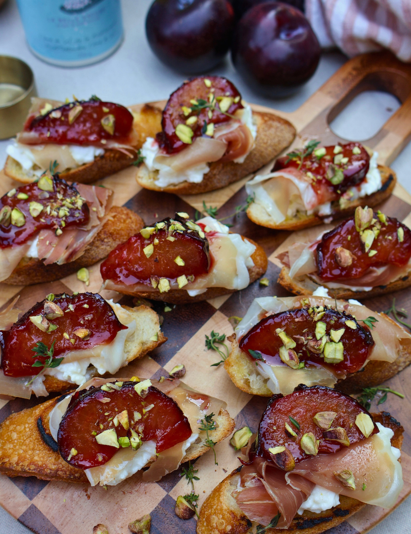 Crostini with Burrata and Caramelized Plums