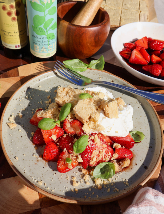 Balsamic Strawberries with Basil Shortbread Crumble