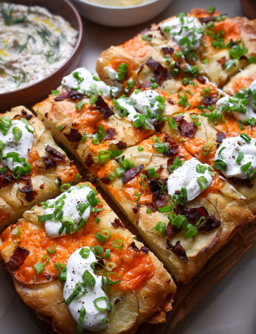 Loaded Potato Focaccia with Bacon and Cheese