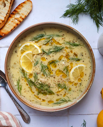 Greek Avgolemono Soup with Chicken, Lemon and Orzo