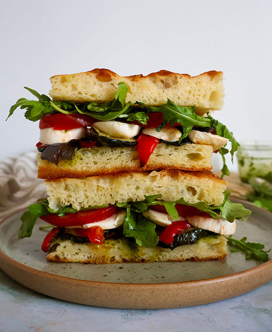 Focaccia sandwich with grilled vegetables