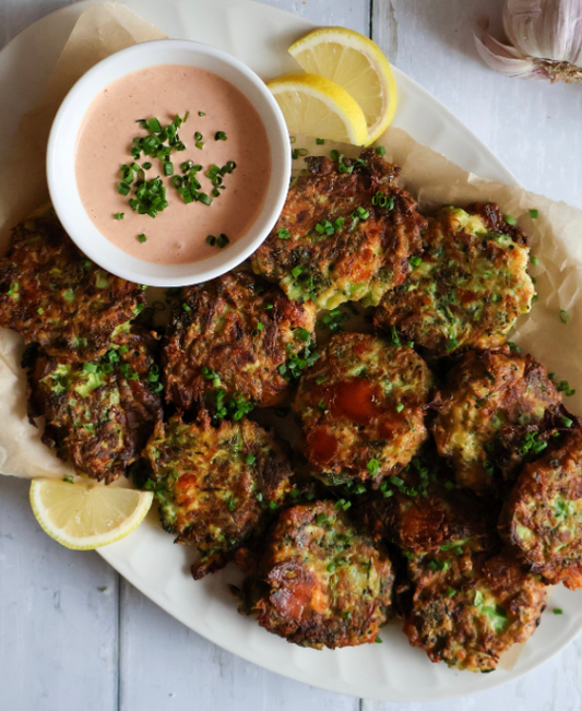 Zucchini and Broccoli Fritters with Chipotle Aioli