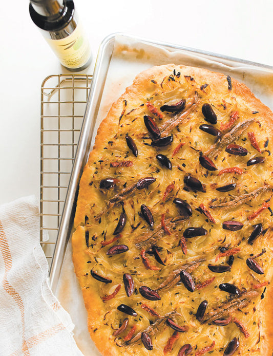 Pissaladiere with onions and Kalamata olives