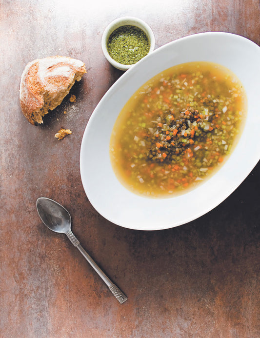 Lentil soup with coriander pistou