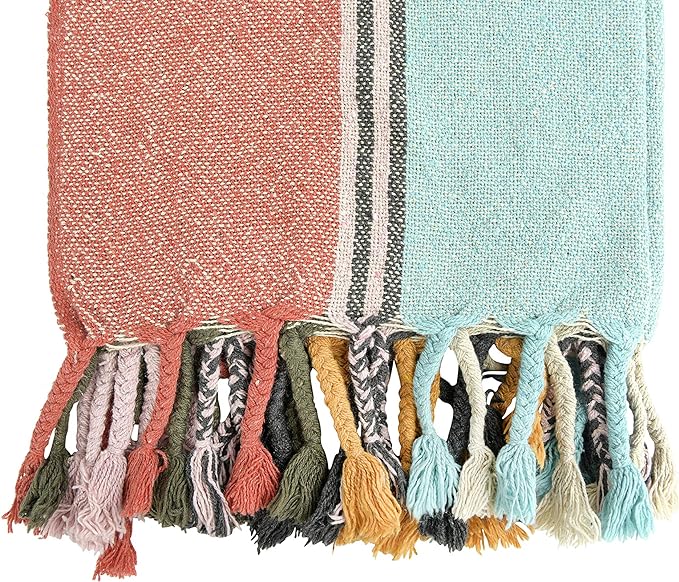 Striped Throw with Braided Fringe