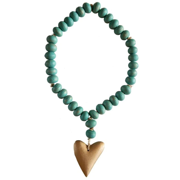 Aqua and Golden Mango Wood Heart Bead Chain