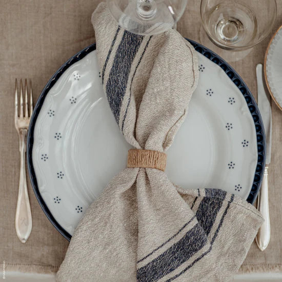 Serviettes de table en lin à rayures, Vintage | Ensemble de 2